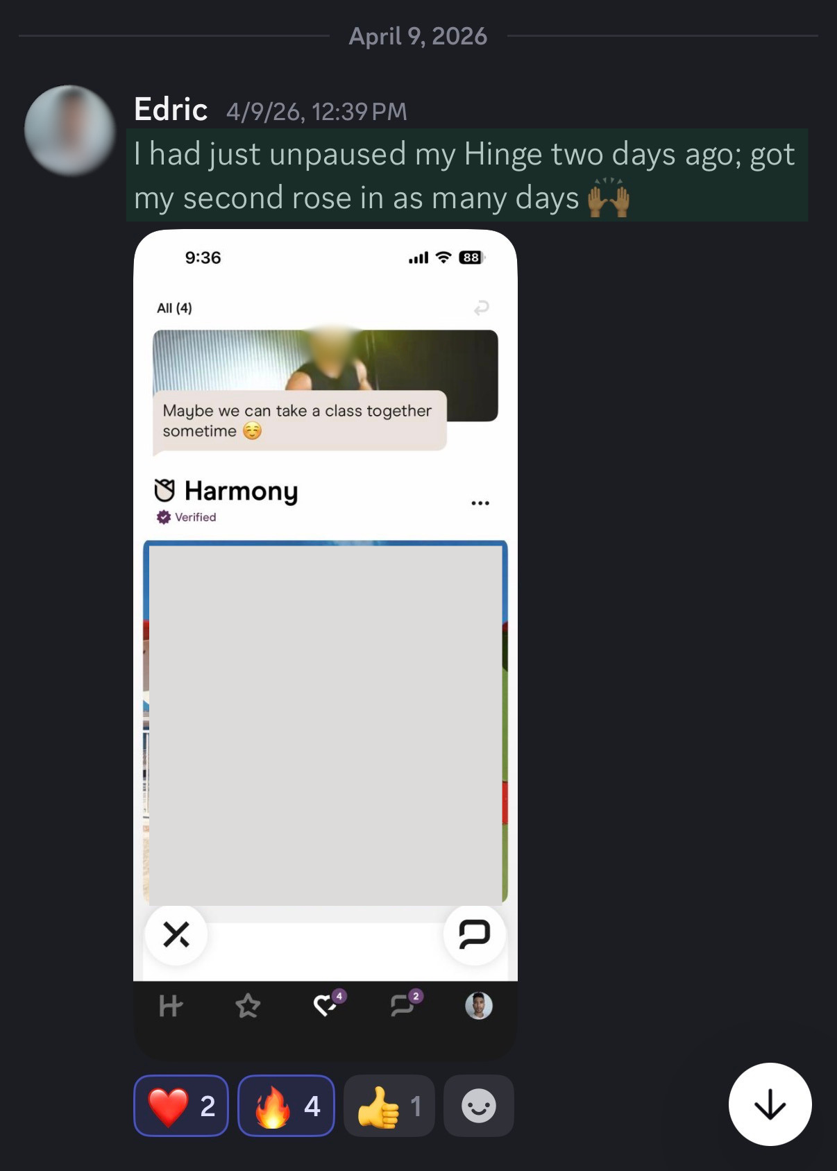 Edric second rose on Hinge in two days