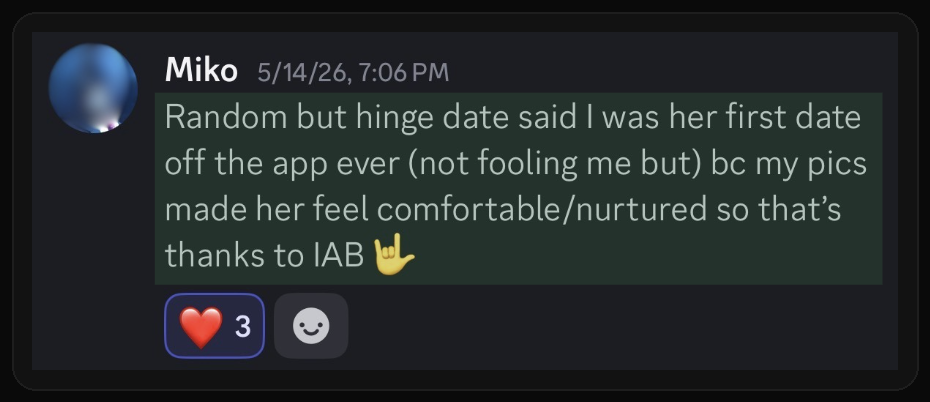 Miko: hinge date said his pics made her feel comfortable and nurtured